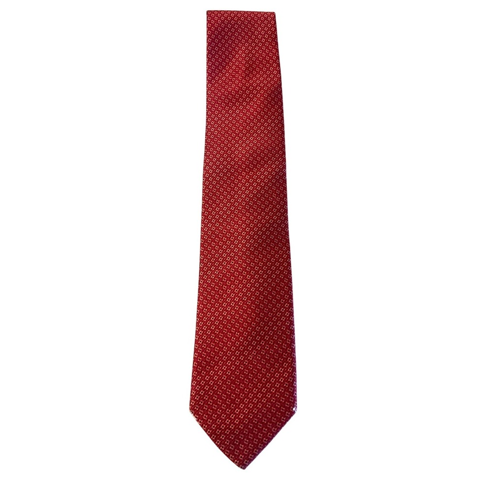 David Donahue Red Geometric Silk Necktie Preppy Business Professional Formal